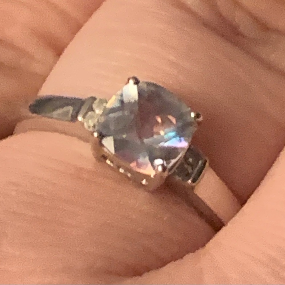 Natural Diamond & Aquamarine Solid white gold Ring